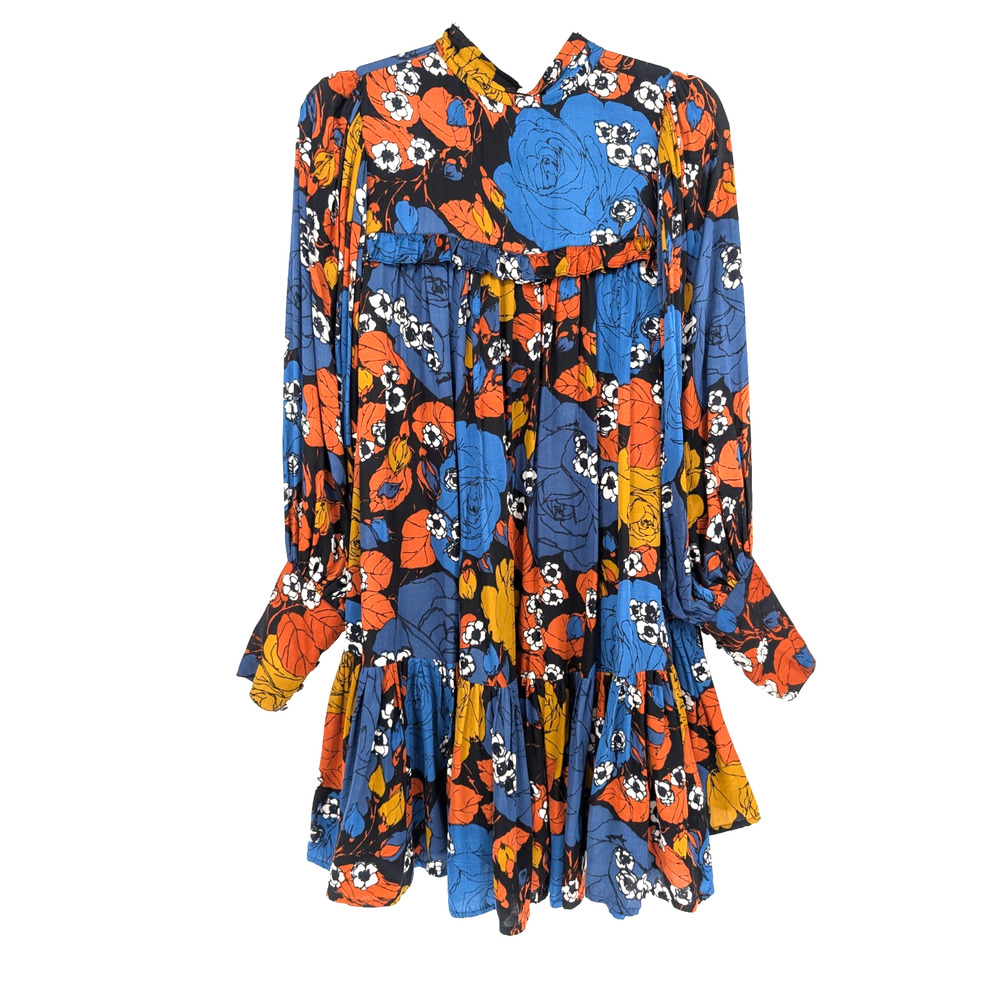 Cleobella Floral Mini Dress Womens XS Blue Orange Ruffle Tiered Boho Festival - Picture 3 of 15